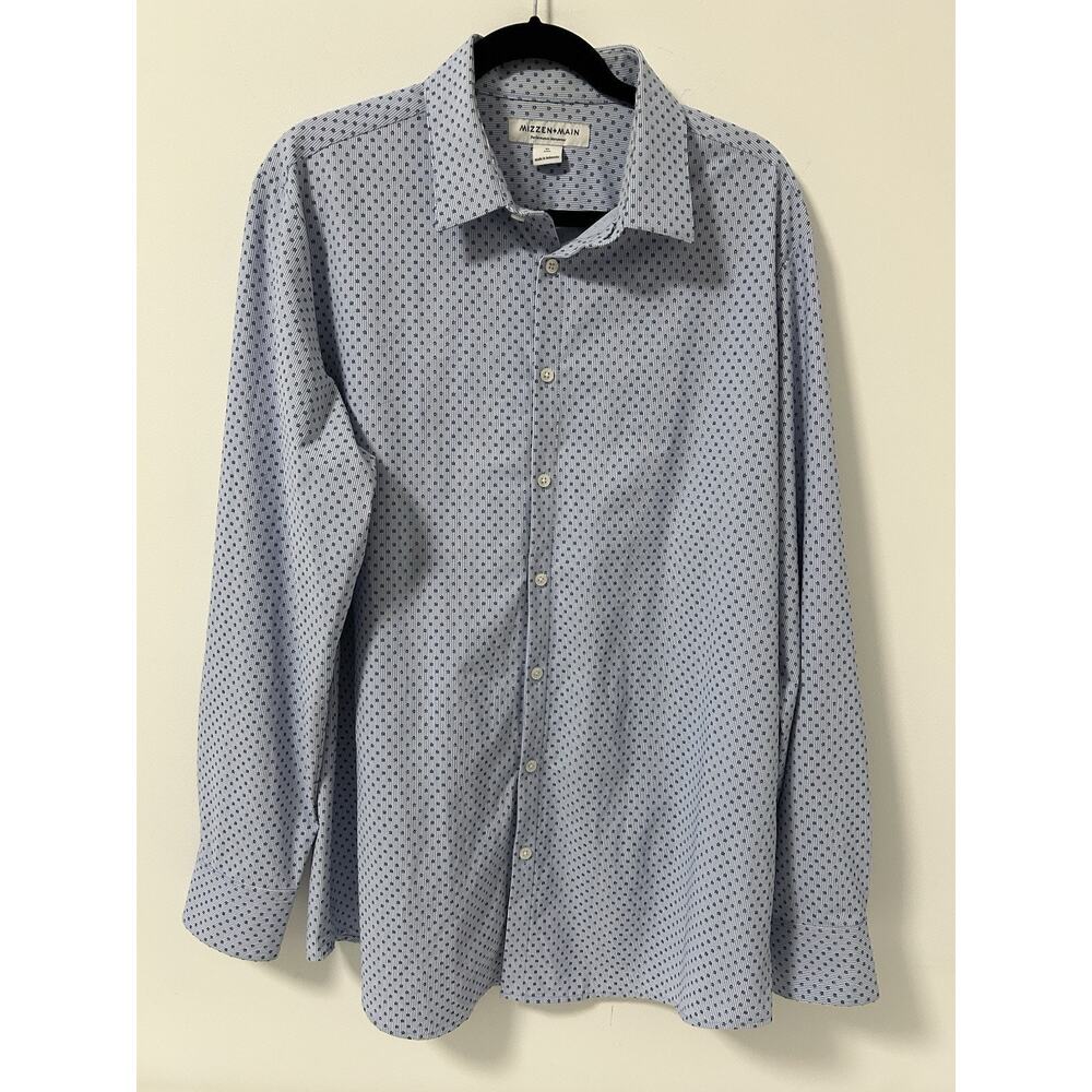 Mizzen+Main Light Blue Button-Down Shirt with Navy Microdot